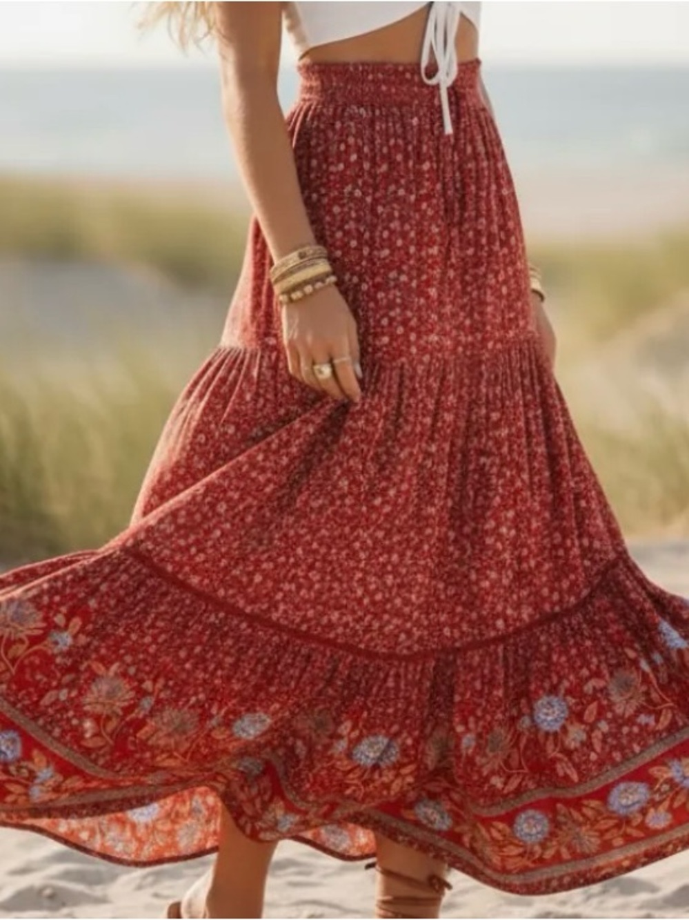 Natural Life Hanna Convertible Maxi Skirt Red Floral Border - Picture 3 of 7